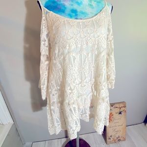 Lace, ‘cold’ shoulder top